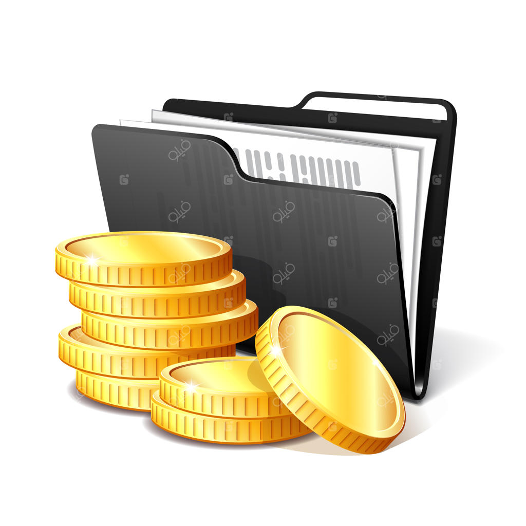 پشته‌ای از سکه‌های طلا کنار پوشه‌ی اسناد