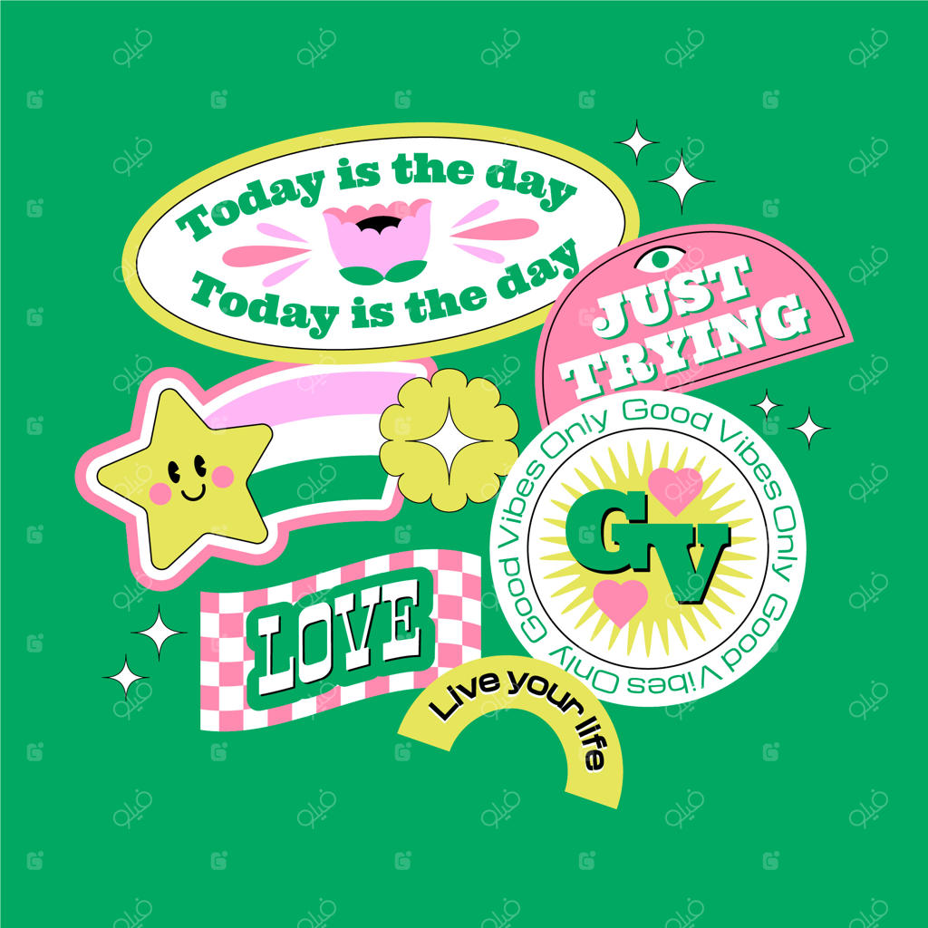 مجموعه برچسب‌های رترو با طراحی تخت