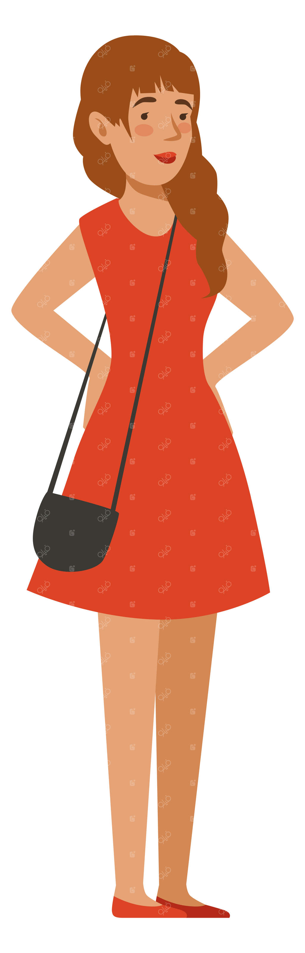 شخصیت کارتونی: زن جوان زیبا با لباس قرمز