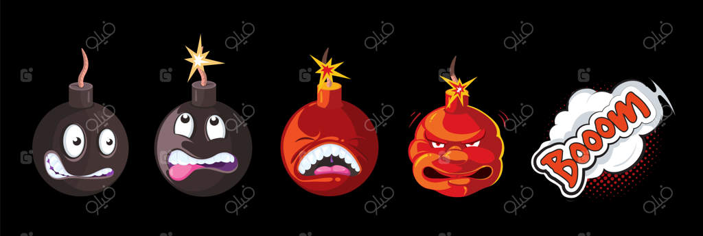 انیمیشن انفجار بمب بمب‌های کارتونی خنده‌دار و شکلک‌های شیطانی شخصیت‌های بازی جذاب و بوم کمیک وکتوری