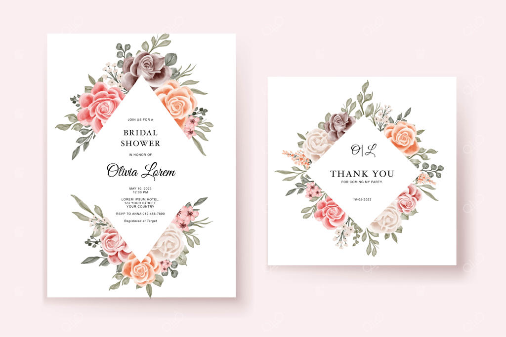 قالب دعوت‌نامه عروسی دو طرفه با طرح گل‌ها