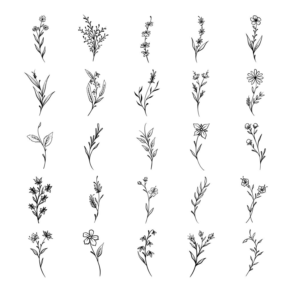 مجموعه وکتور گل و گیاه با طرح دستی