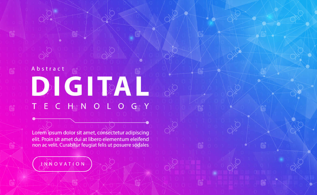 پوستر فناوری دیجیتال با پس‌زمینه صورتی و آبی همراه با خطوط نوری و جلوه‌های تکنولوژیک، طرح انتزاعی برای طراحی گرافیکی