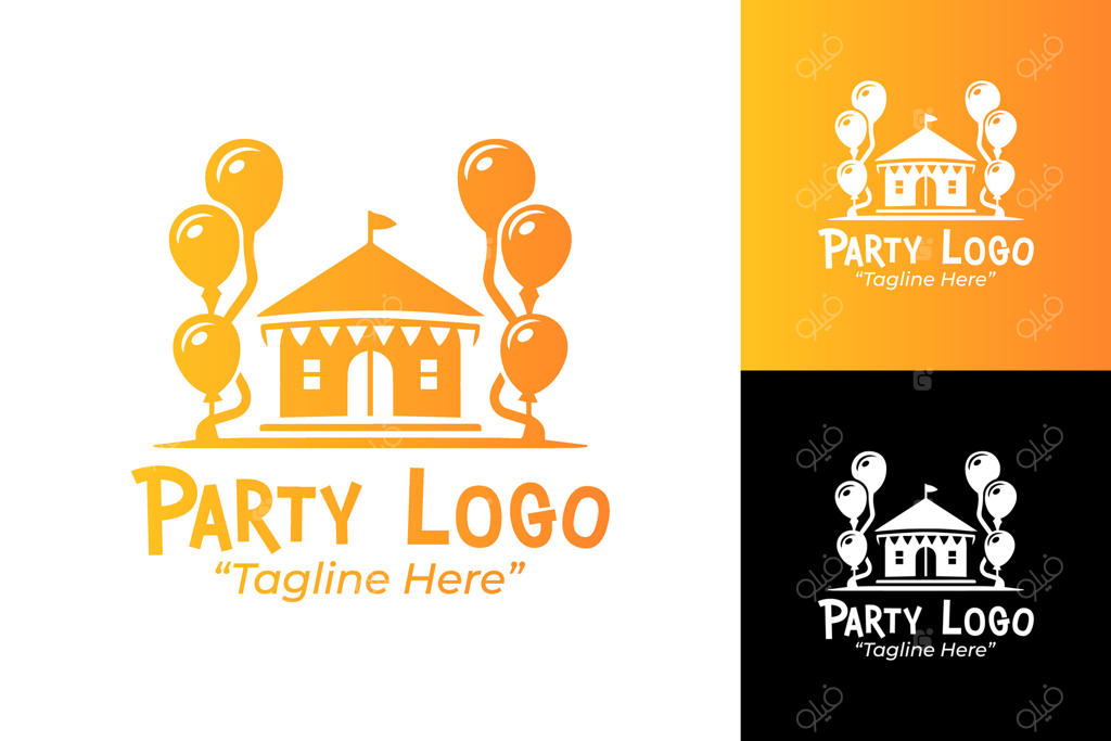 مجموعه لوگوهای مهمانی مدرن در رنگ‌های نارنجی و مشکی جسورانه