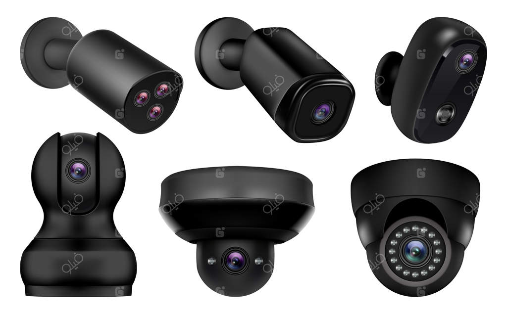 مجموعه‌ای از دوربین‌های مداربسته تحت شبکه سیاه رنگ واقع‌گرایانه