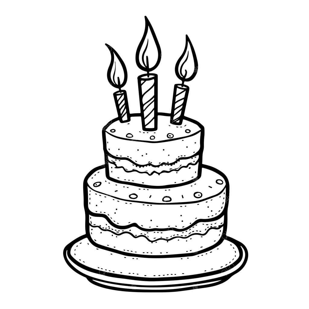 طراحی سیاه و سفید کیک تولد با شمع