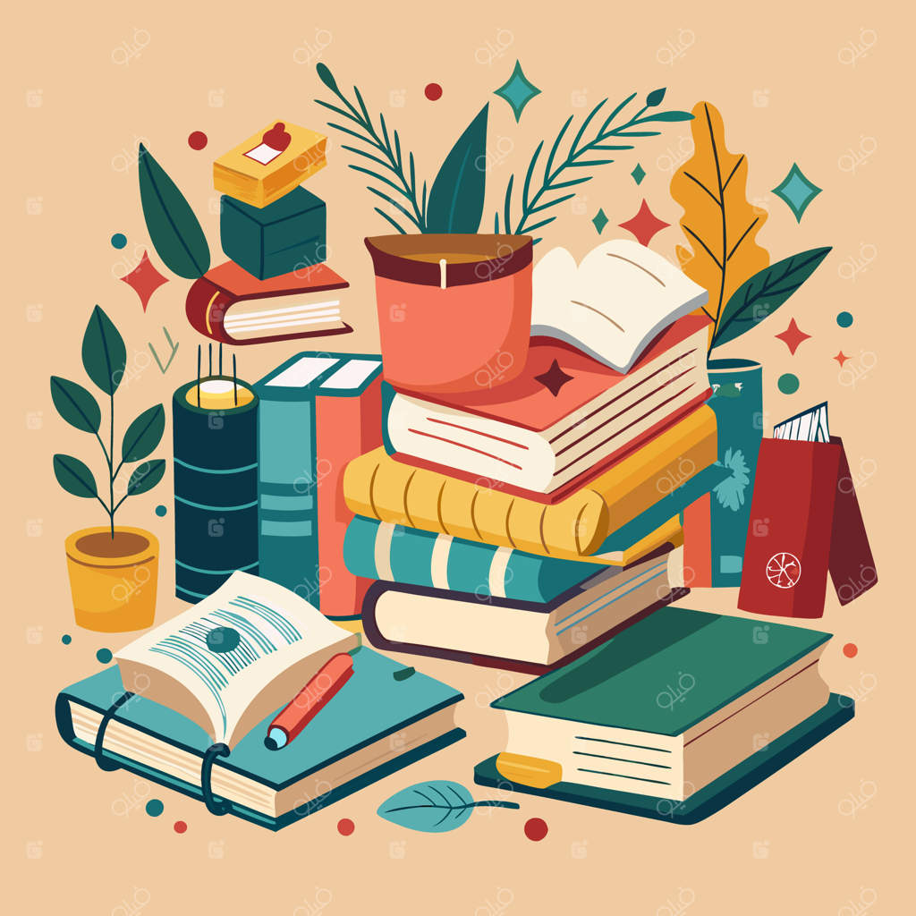 تصویرسازی خلاقانه و رنگارنگ آموزشی با کتاب‌ها و لوازم تحریر مدرسه