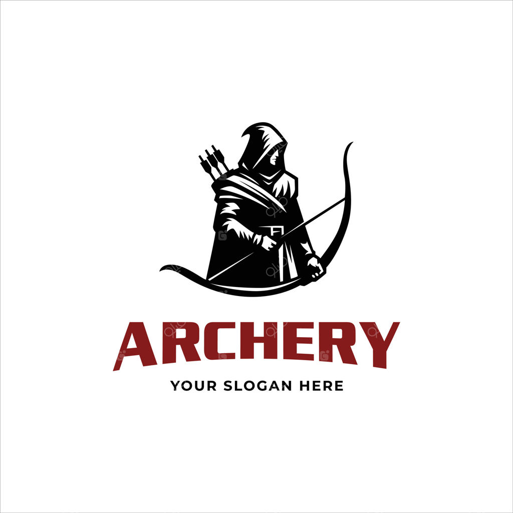 کماندار قرون وسطایی نقاب‌دار برای طراحی لوگوی تیراندازی با کمان