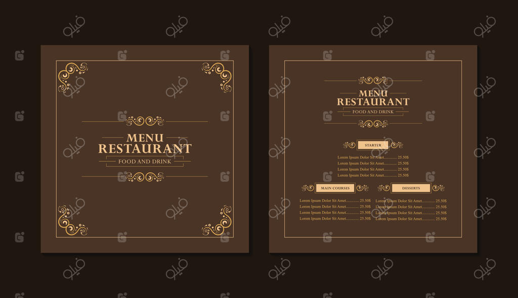 قالب منوی رستوران شیک با قاب تزئینی و تایپوگرافی هنری