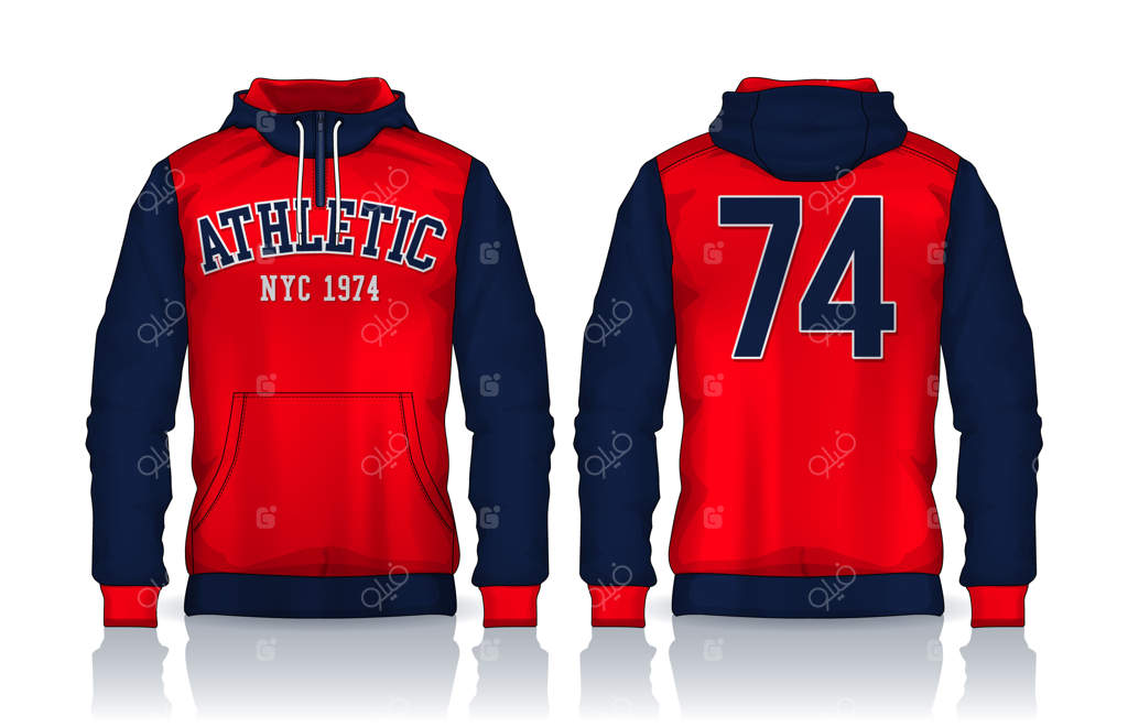 پترن هودی و تیشرت. طراحی کاپشن و لباس ورزشی - نما از جلو و پشت.