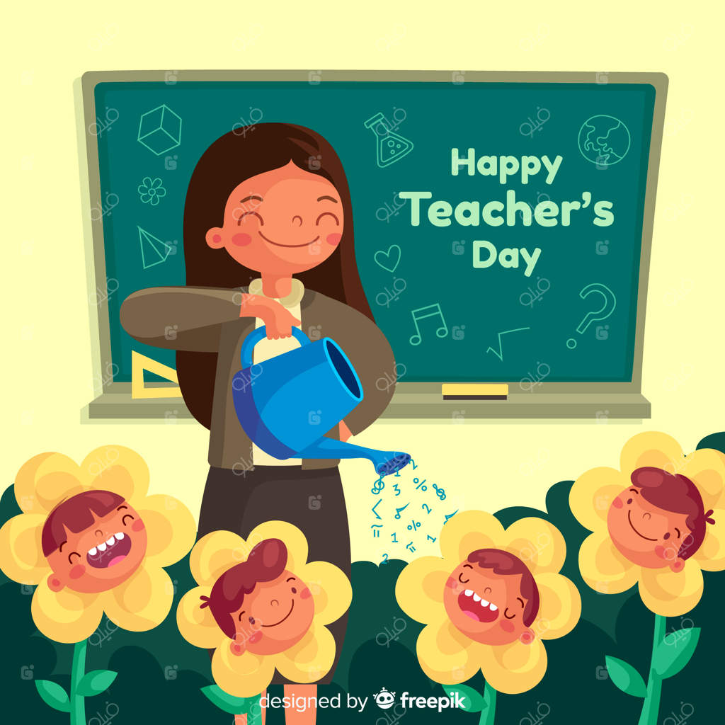 طراحی تخت: معلم در حال آبیاری گل‌ها