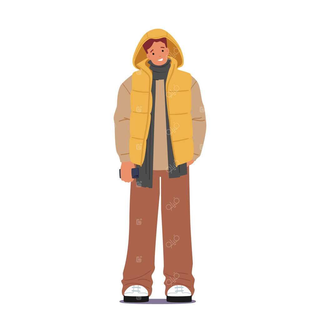 مفهوم مد زمستانی جوانان: جوان شیک‌پوش با کاپشن و شال گردن