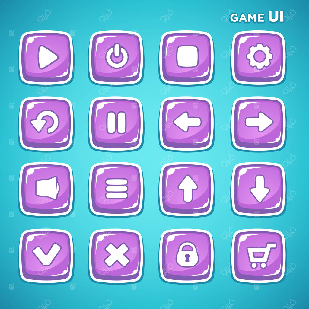 رابط کاربری بازی موبایل، مجموعه آیکون‌ها و دکمه‌های وکتوری
