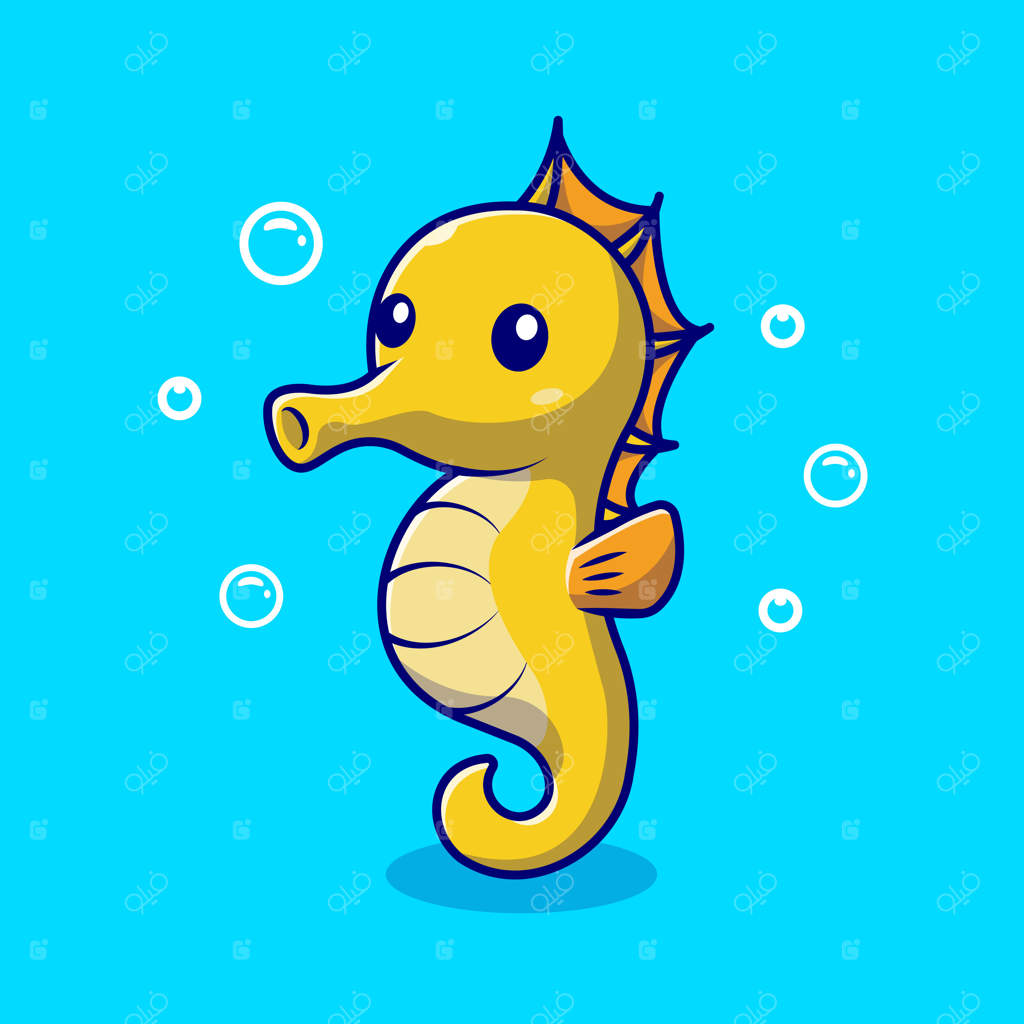 شخصیت کارتونی اسب دریایی بامزه. حیوانی در دل طبیعت.