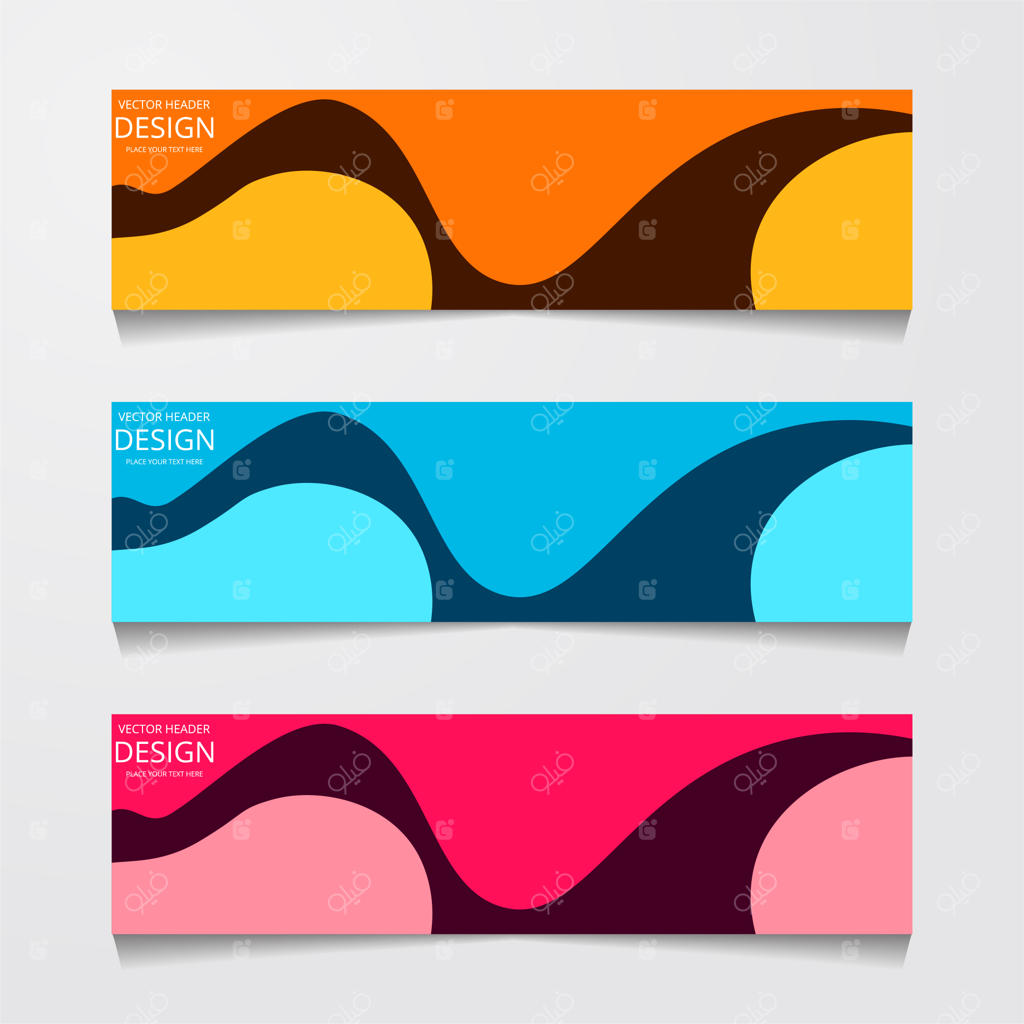 قالب بنر طراحی انتزاعی وب با سه طرح رنگی متفاوت، تصویرسازی مدرن وکتور