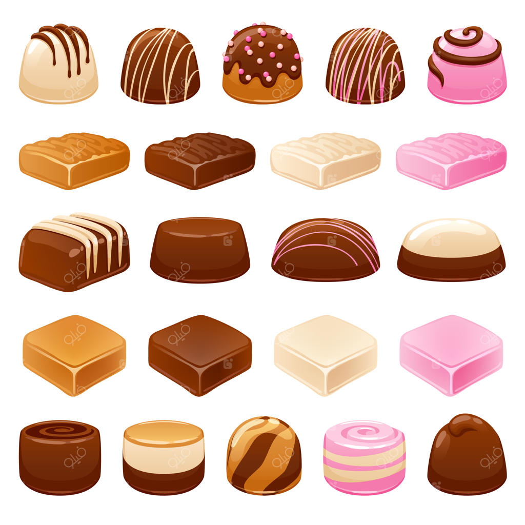 مجموعه‌ای از شکلات‌ها: شیرینی‌های متنوع.