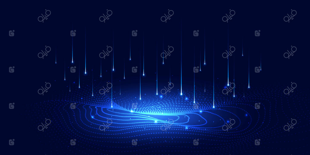 فناوری دیجیتال و اتصال پرسرعت در پس‌زمینه آبی و سبز؛ مفهوم هوش مصنوعی، کلان‌داده و نوآوری آینده با تصویرسازی سه‌بعدی خط و نقطه