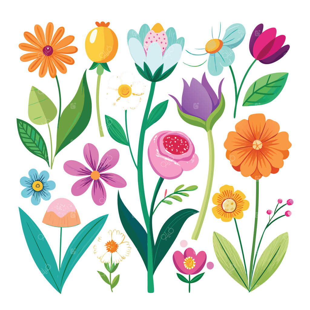 عنصر گل بهاری با آبرنگ در باغ من