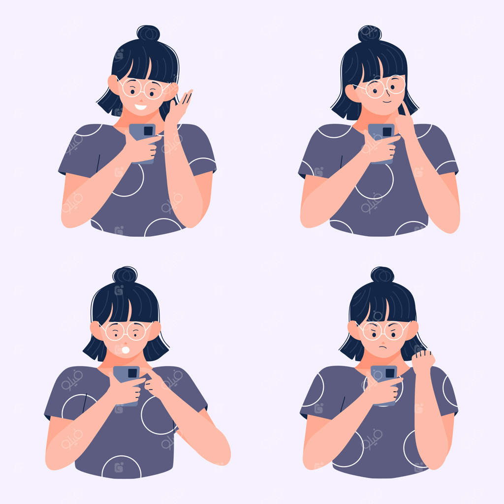 دختر جوان پیام‌های تلفن همراه را با حالت‌های مختلف می‌خواند