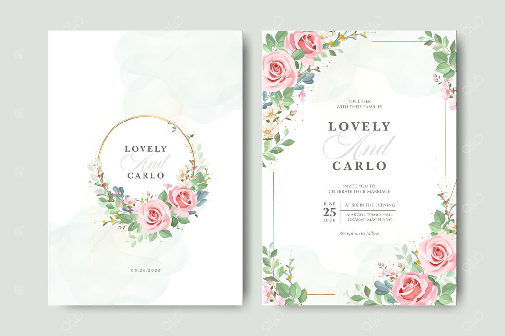 کارت دعوت عروسی زیبا برای لاولی و کارلو Pro Vector