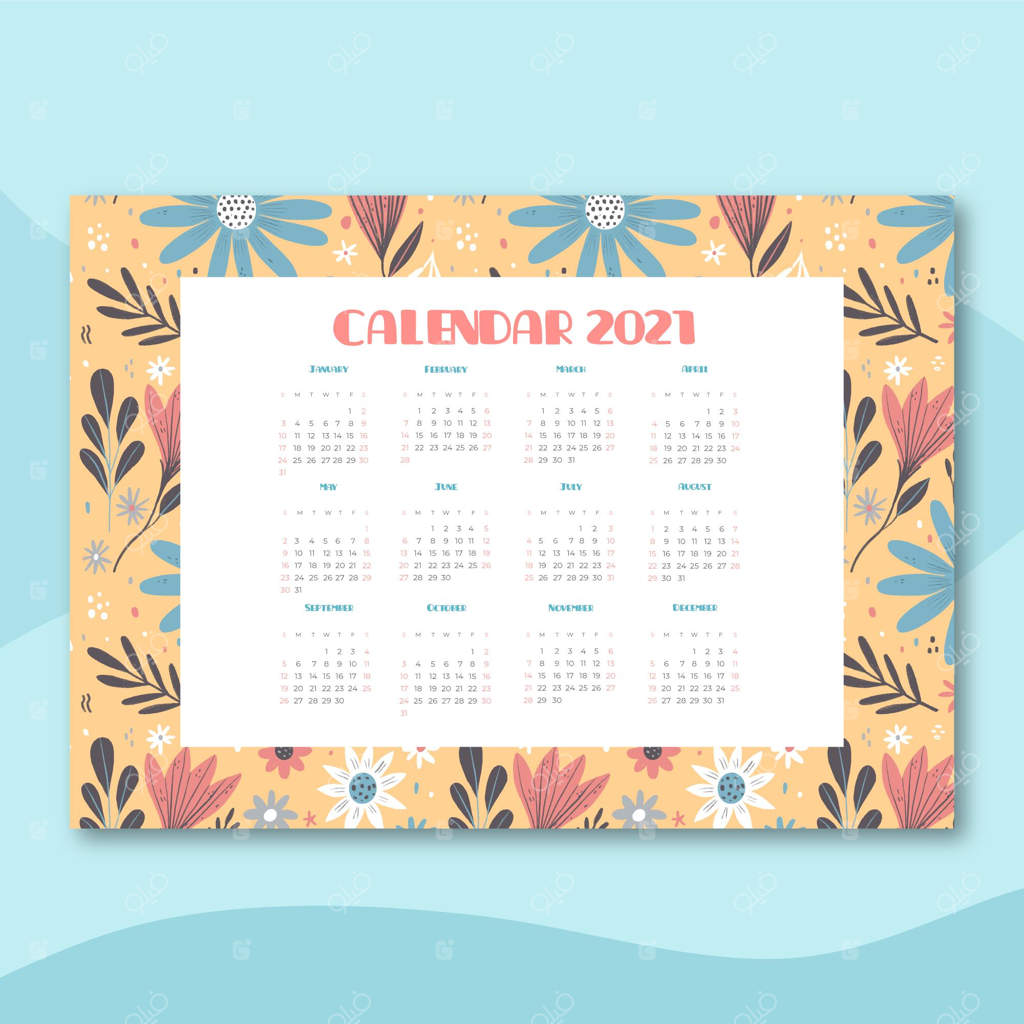 تقویم سال نو 2021 طراحی شده با دست