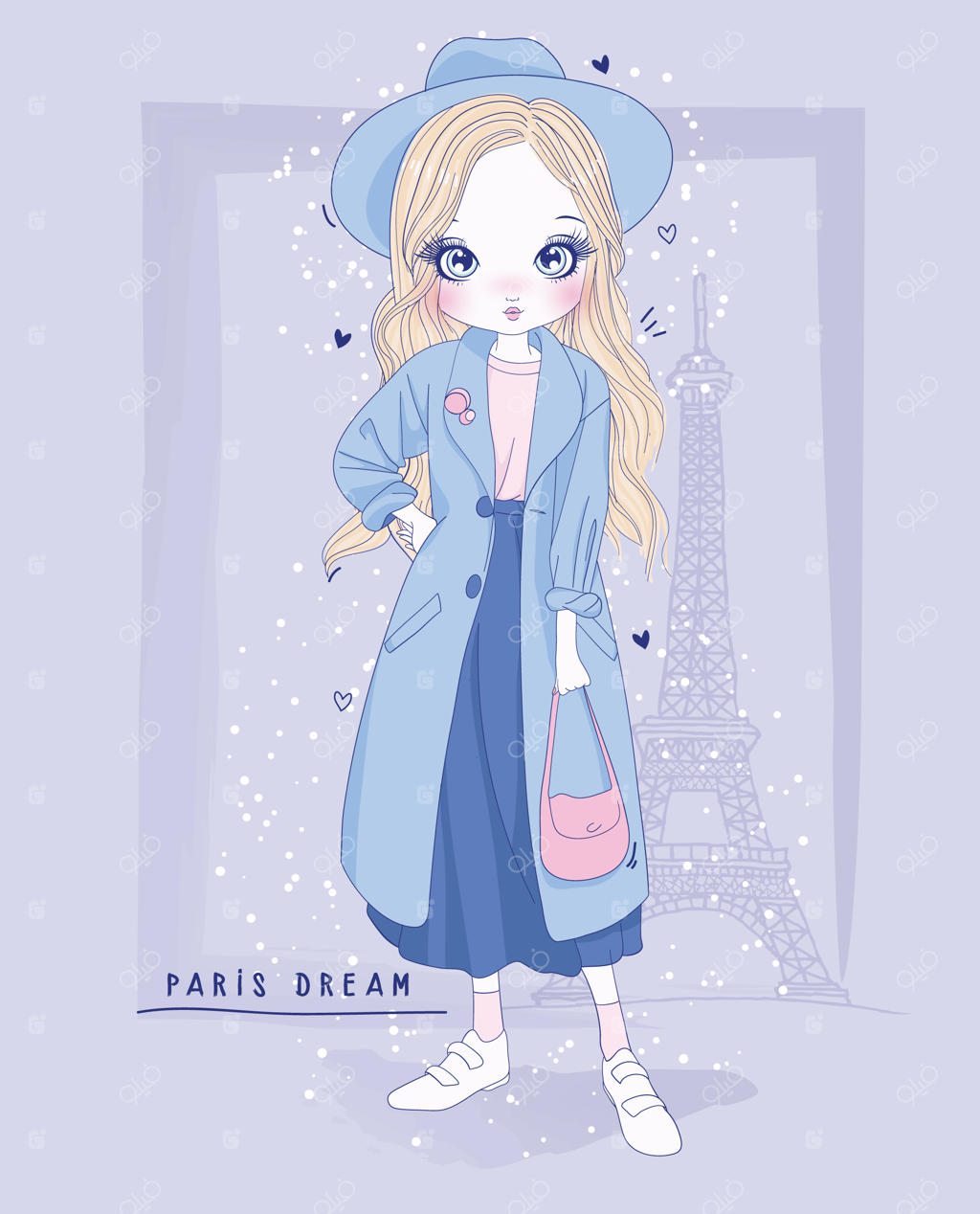 نقاشی دستی دختر بامزه با پس‌زمینه