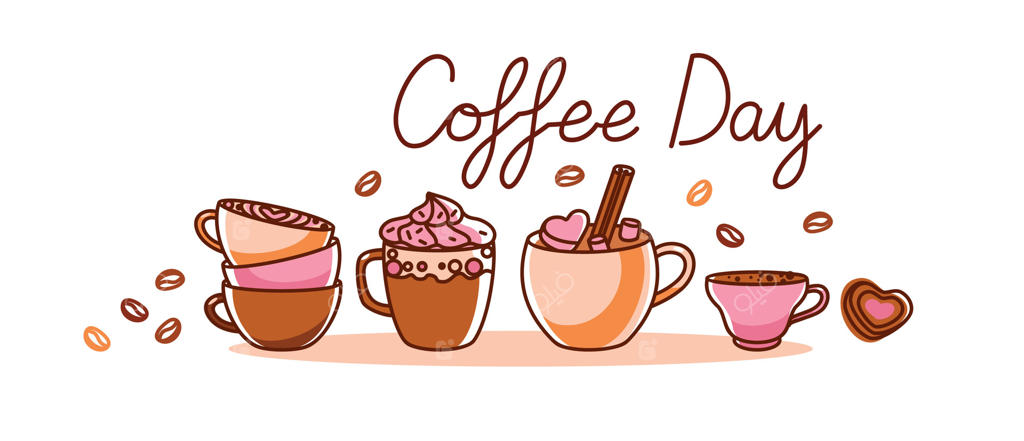 انواع مختلف قهوه در فنجان‌ها. بنر روز جهانی قهوه. وکتور.
