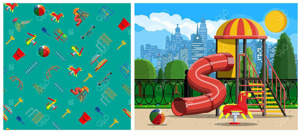 صحنه پر جنب و جوش زمین بازی برای فعالیت‌های کودکان - فایل وکتور حرفه‌ای