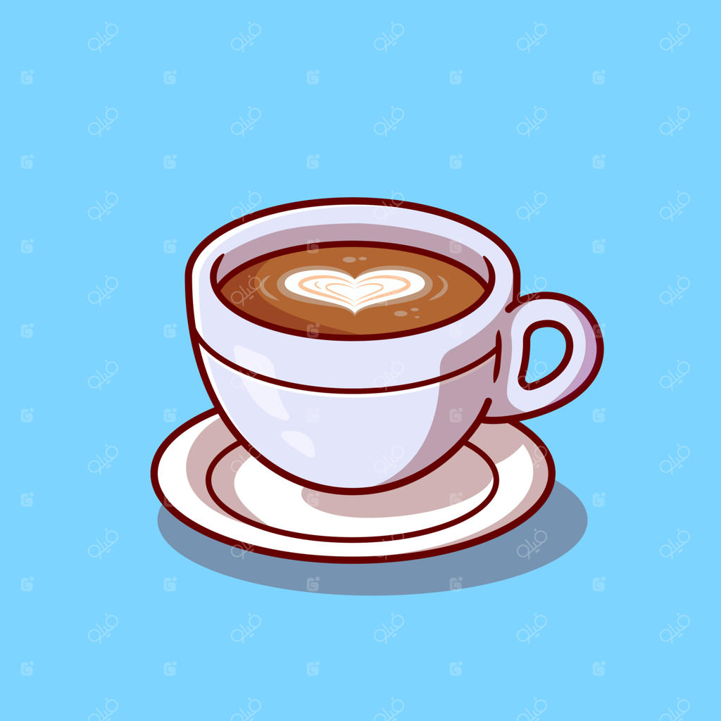 تصویر کارتونی زمان قهوه. تصویر وکتور آیکون خوراک و نوشیدنی. طراحی آیکون تخت به سبک کارتونی.