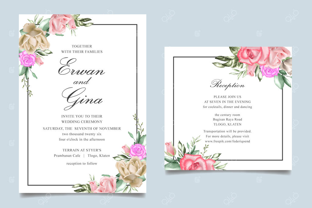 طراحی کارت دعوت عروسی با طرح آبرنگی