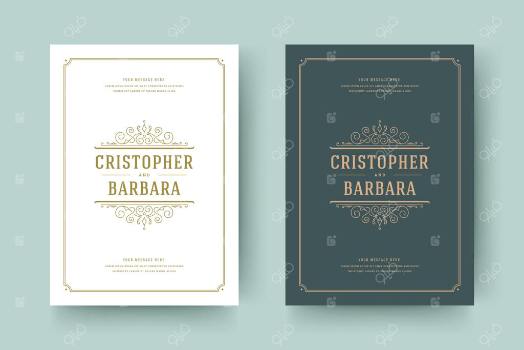 کارت دعوت عروسی با طرح‌ گل‌ها و زینت‌ها.