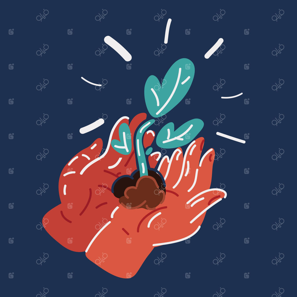 تصویرسازی وکتوری گیاه در دست‌ها بر روی زمینه تیره