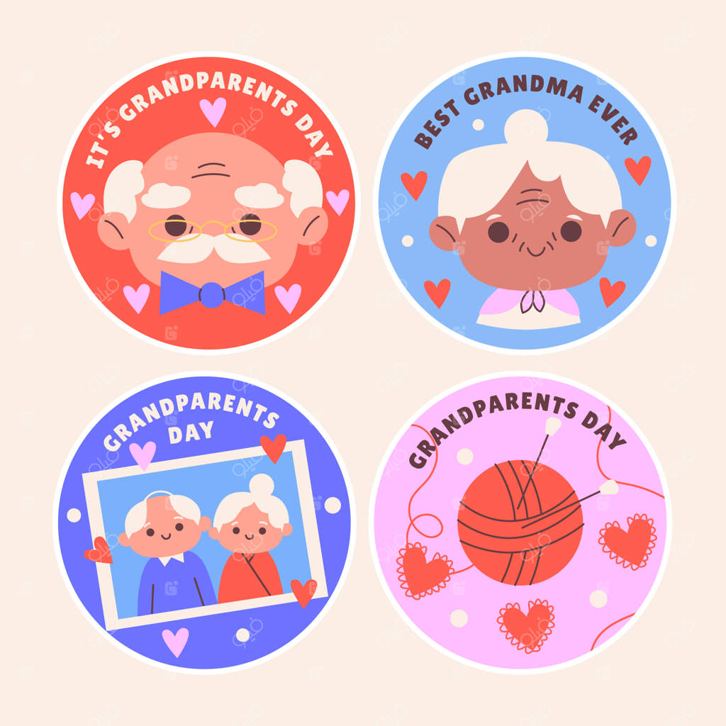 مجموعه برچسب‌های روز پدربزرگ و مادربزرگ ساده‌دل