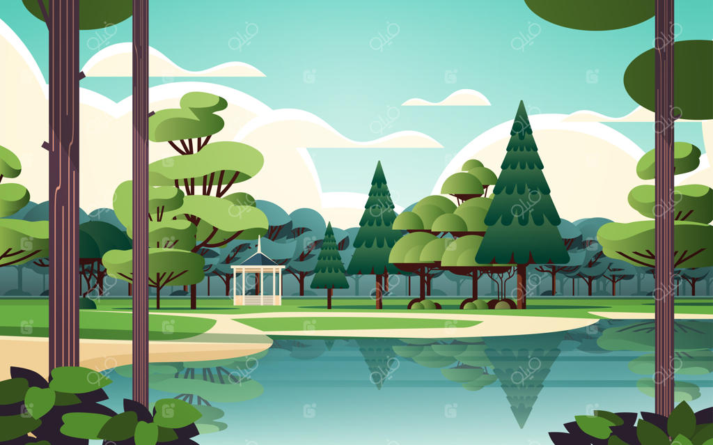 درختان سبز در پارک عمومی شهر در تابستان