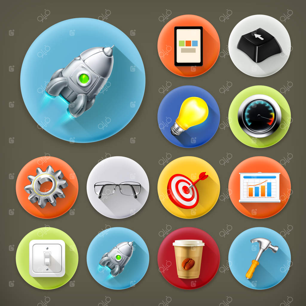مجموعه آیکون استارت آپ با سایه بلند