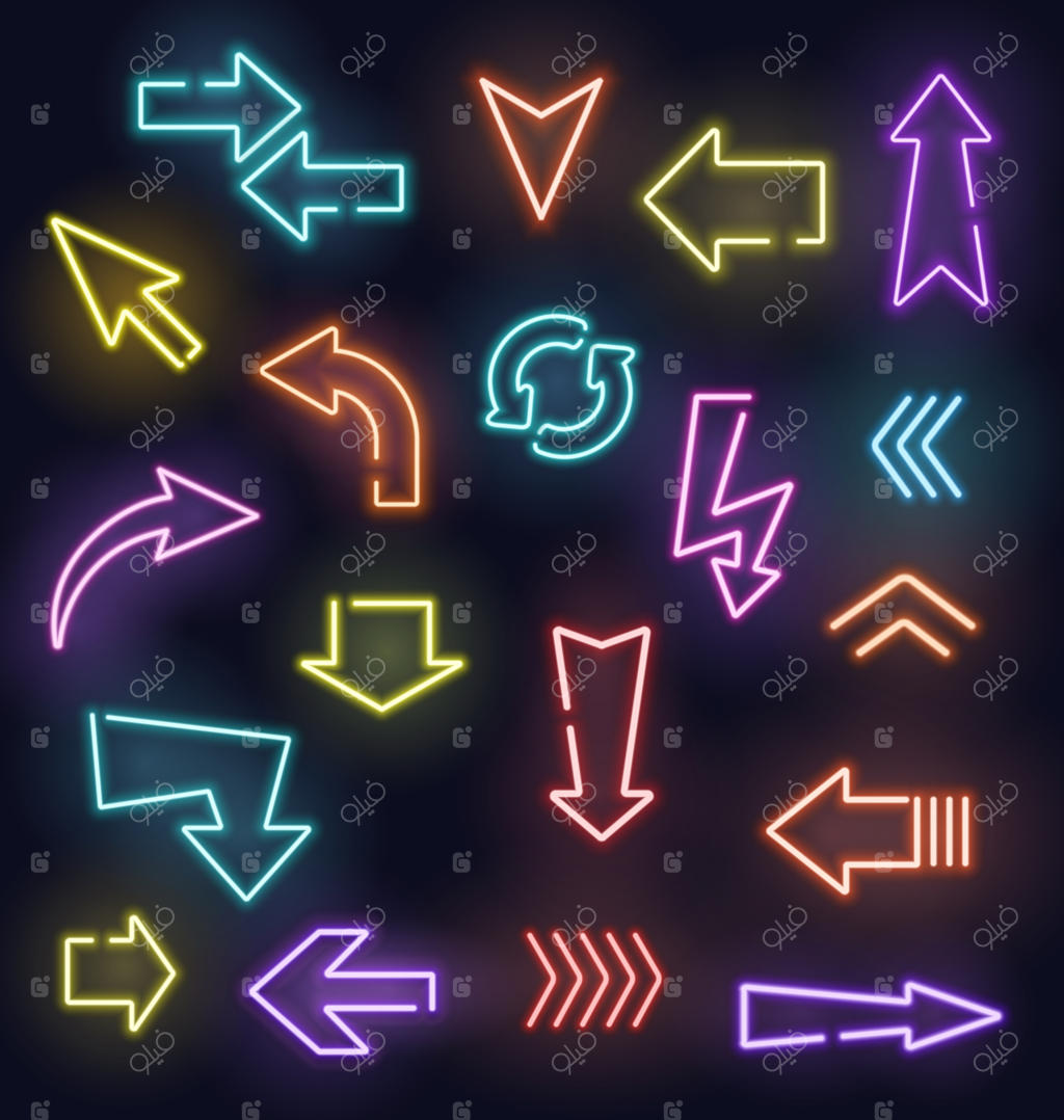 تابلوهای نئون با فلش‌های درخشان راهنما