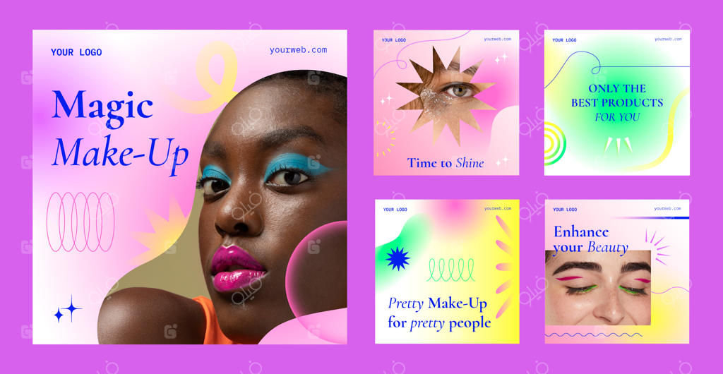 مجموعه پست‌های اینستاگرام آرایشگر حرفه‌ای با شیب رنگ