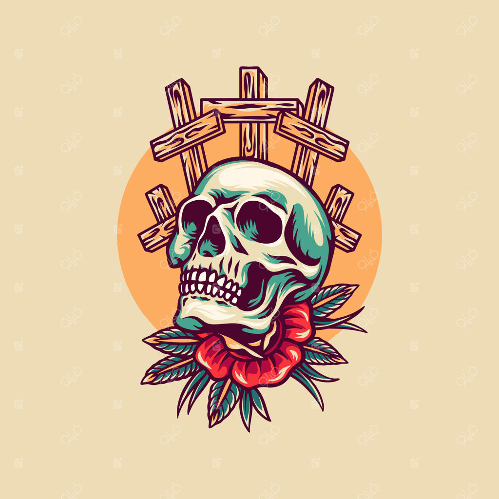 تصویرسازی رترو جمجمه و استخوان‌ها