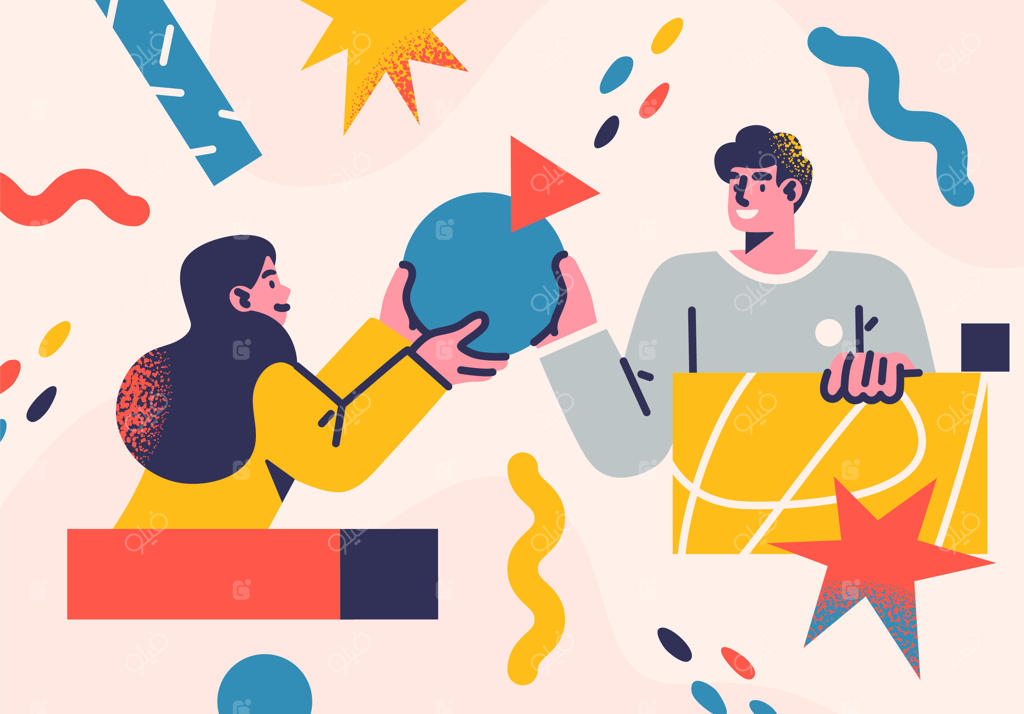 مفهوم کسب و کار: تصویرسازی افراد تجاری در سبک تخت، ارتباط و همکاری شخصیت‌ها در محیط غیررسمی