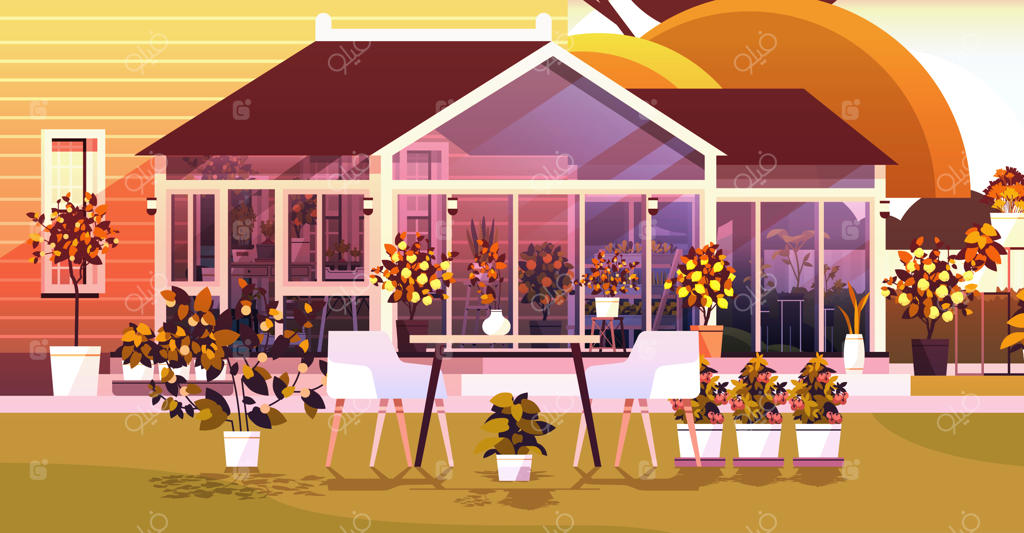 کاشت در حیاط پشتی: گلخانه شیشه‌ای و باغ گیاه‌شناسی با گل‌ها و گیاهان در گلدان‌ها