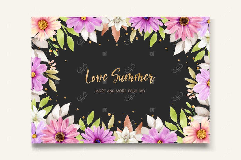 کارت دعوت عروسی با طرح آبرنگی گل داوودی