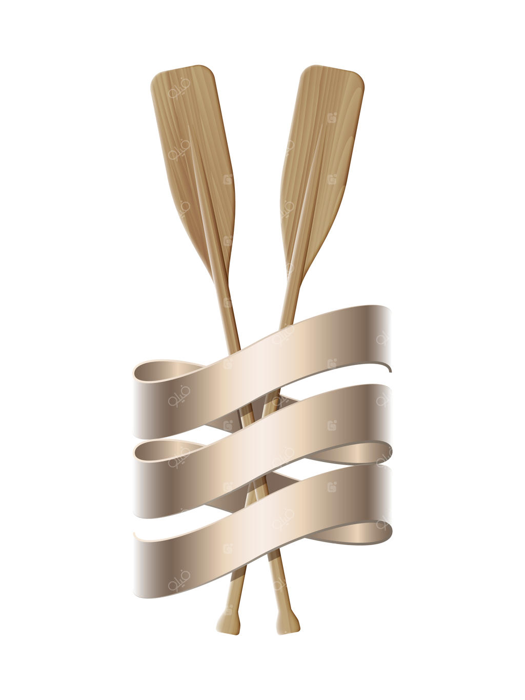 دو پاروی چوبی: نشانی دریایی با دو پارو و روبان. سفر دریایی تابستانی.