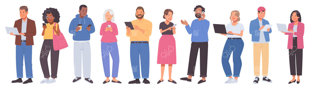 مجموعه تصاویر سبک زندگی کسب‌وکار؛ مردان و زنان در حال کار و ارتباط با موبایل، تبلت و لپ‌تاپ