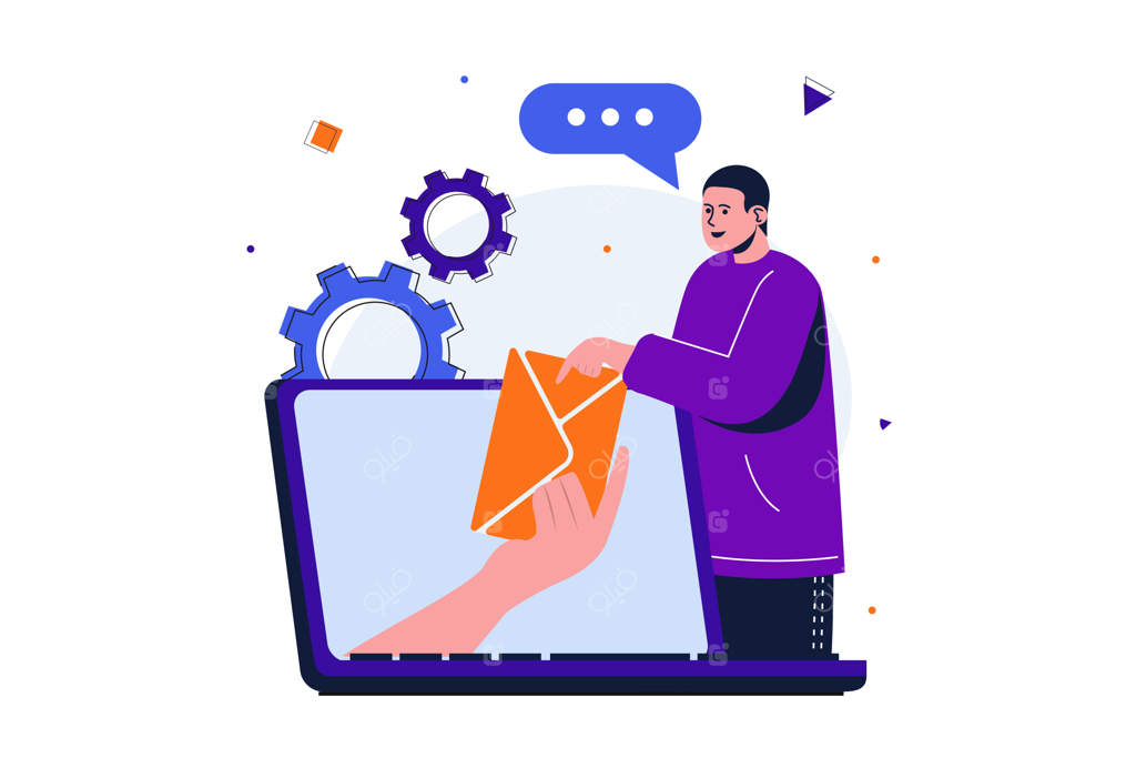 طرح مفهومی مدرن سرویس ایمیل برای طراحی بنر وب - مردی ایمیل دریافت کرده و می‌خواند