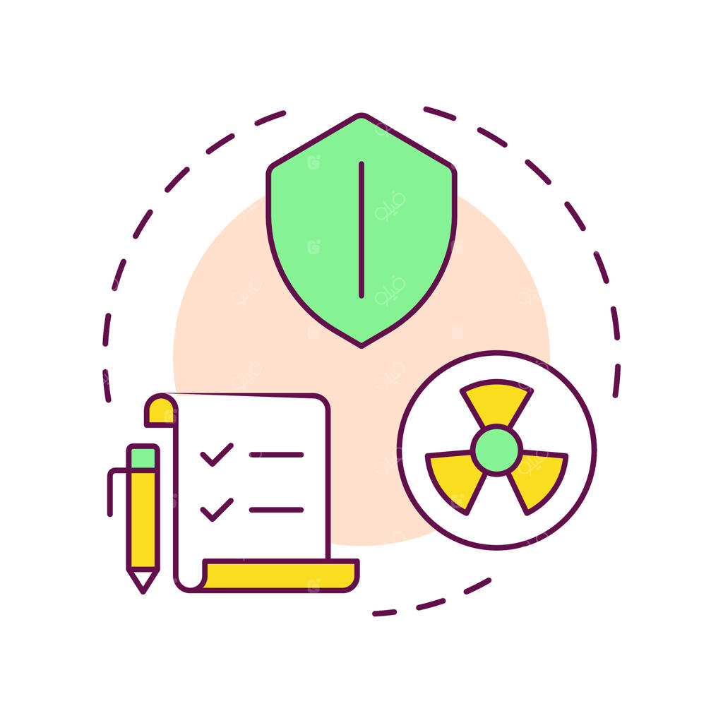 نماد چند رنگ ایمنی هسته‌ای: پیشگیری از حوادث و مدیریت خطرات. حفاظت در برابر تشعشعات. طراحی دایره‌ای شکل و انتزاعی. مناسب برای استفاده در مقالات.