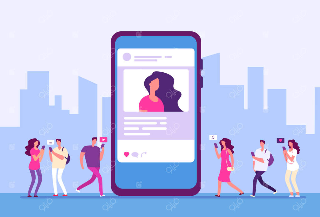 مفهوم شبکه های اجتماعی: استفاده مردم از گوشی هوشمند برای بازاریابی اینترنتی، پیام‌ها و آیکون‌ها