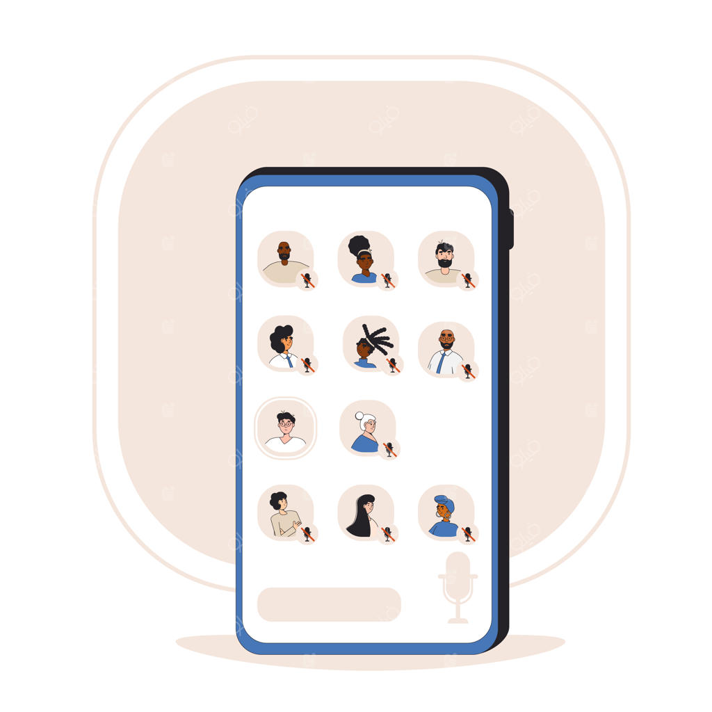 گوشی هوشمند با آواتارهای اپلیکیشن شبکه اجتماعی روی صفحه نمایش