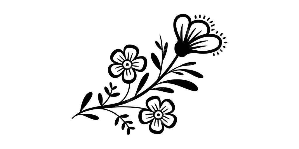 طرح گلی ساده با شاخه‌های سیاه و سفید ظریف و هنری، مناسب برای دعوت‌نامه‌ها، برندینگ و پروژه‌های دکوراتیو