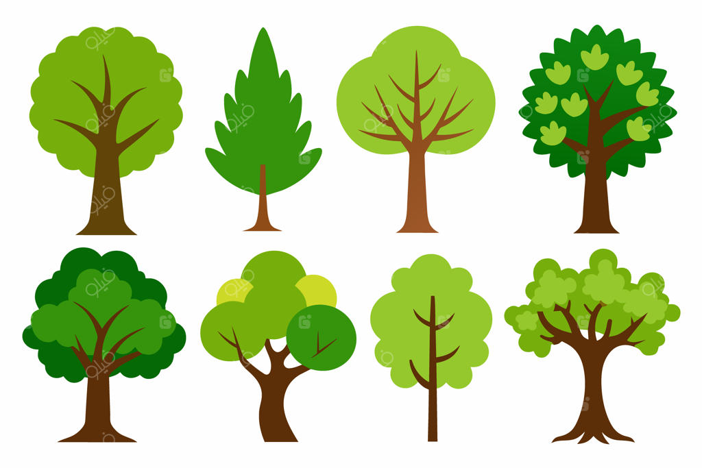مجموعه‌ای از درختان با رنگ‌ها و اشکال مختلف