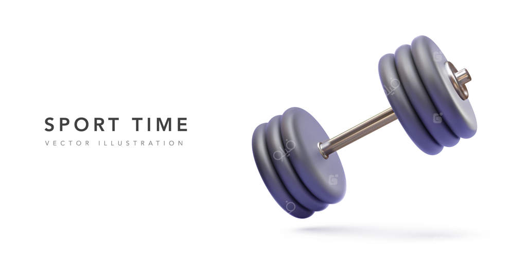 دمبل واقعی با صفحات سیاه در حال شناور در هوا بر روی پس‌زمینه سفید